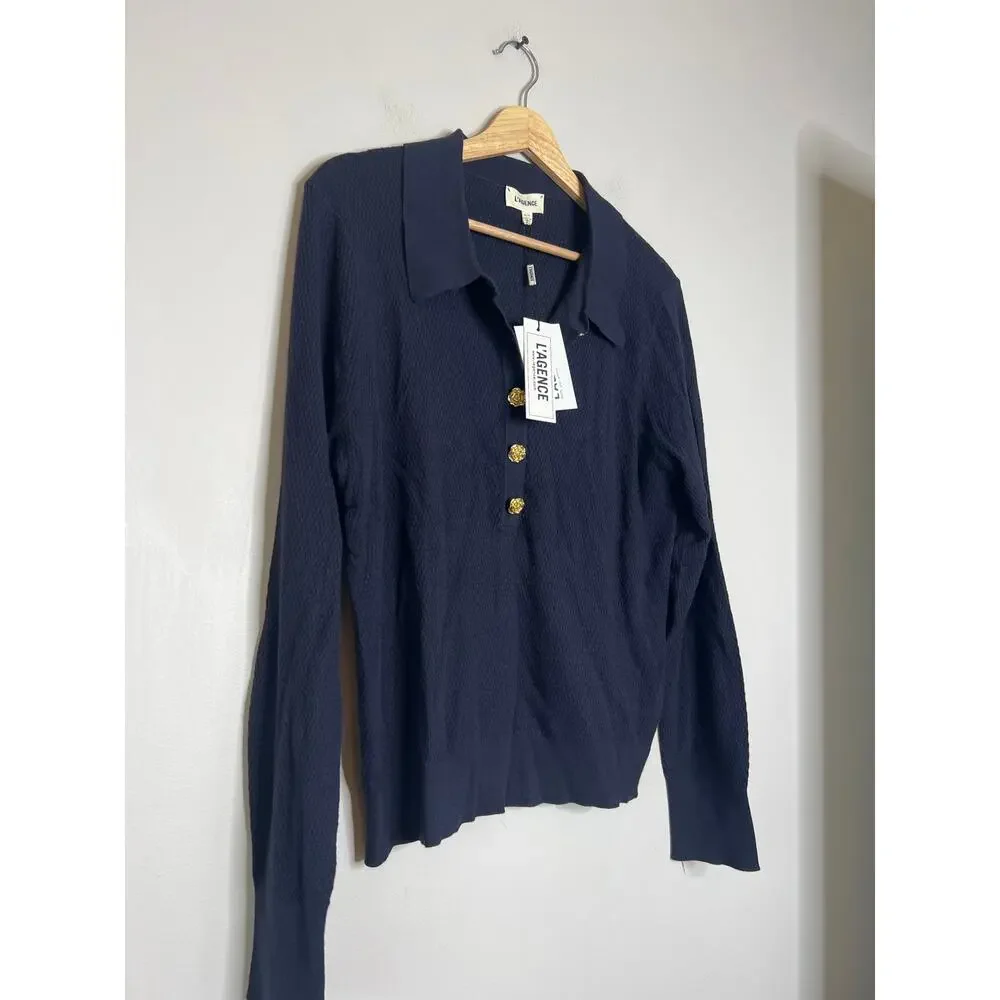 NWT L'agence Sterling Jewel-Button Collar Lightweight Sweater Black Size: XL